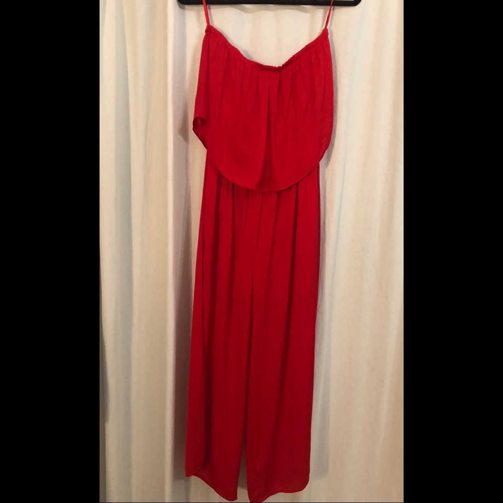 Strapless red jumpsuit